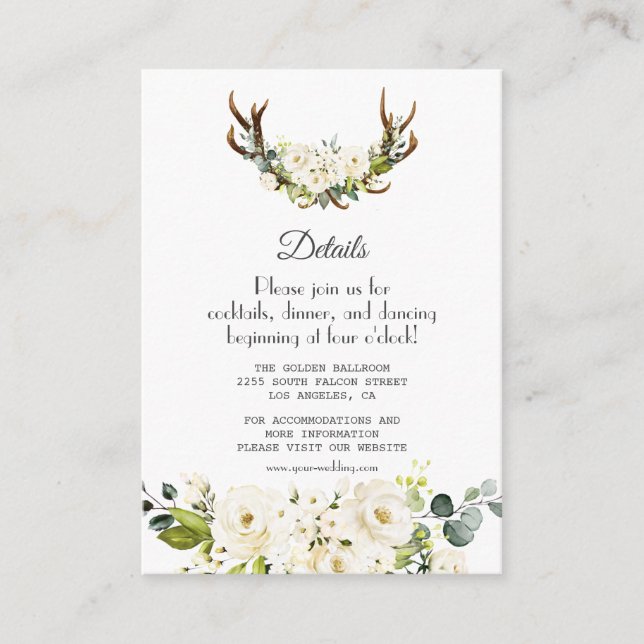 Carte D'accompagnement Elégante Fleurs de crème blanche Détails Mariage (Devant)