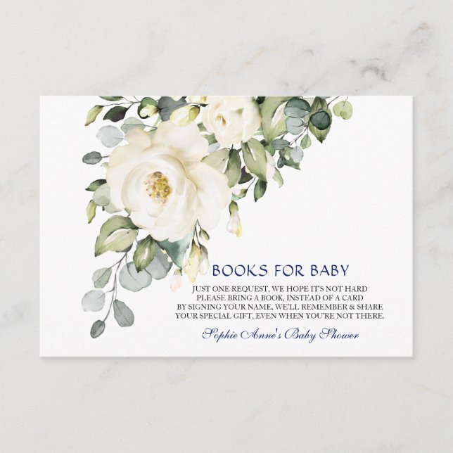 Carte D'accompagnement Elégante Fleurs De Crème Blanche Livres Pour Bébé (Devant)