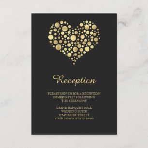 Carte D'accompagnement Elégante Gold Heart Dusty Black Reception Info Car