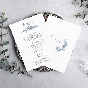 Carte D'accompagnement Élégante gravée Florale Bleue Français