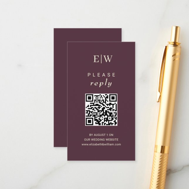 Carte D'accompagnement Elégante laque simple cerise, Mariage Monogramme (Devant/Arrière en situation)