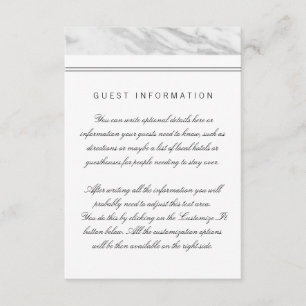 Carte D'accompagnement Élégante Mariage en marbre blanc chic