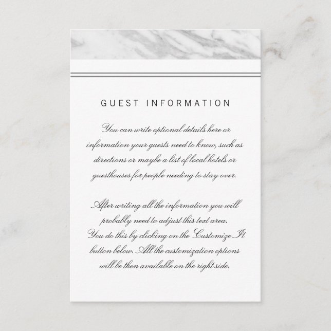Carte D'accompagnement Élégante Mariage en marbre blanc chic (Devant)