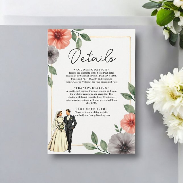 Carte D'accompagnement Élégante Mariée De Cadre Floral Et Mariage Chic Gr (Créateur téléchargé)