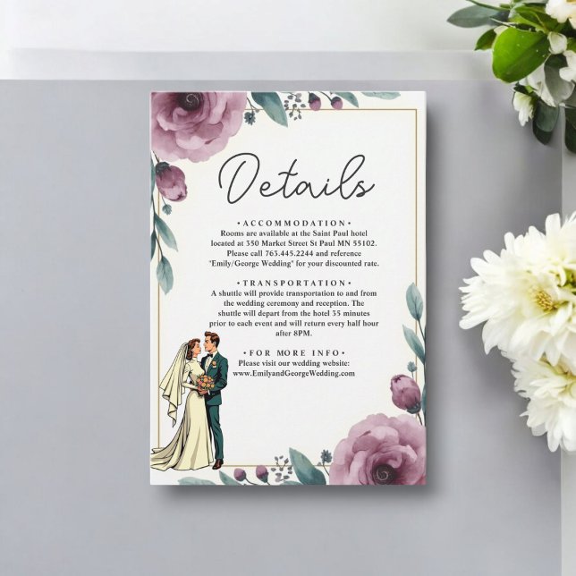 Carte D'accompagnement Élégante Mariée Florale Et Mariage De Boho Groom (Créateur téléchargé)