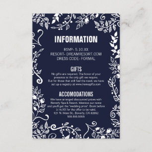 Carte D'accompagnement Élégante Marine Blue White Floral Mariage Informat