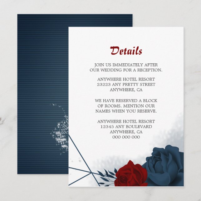 Carte D'accompagnement Elégante marine & fleurs rouges détails (Devant / Derrière)