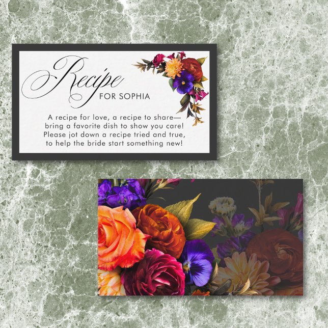 Carte D'accompagnement Élégante Moody Vibrant Harvest Floral Douche Recet (Elegant Moody Vibrant Harvest Floral Shower Recipe Enclosure Card)