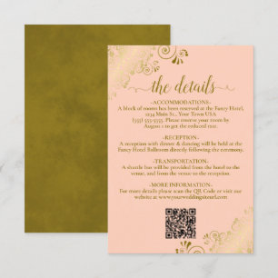Carte D'accompagnement Elégante pêche au corail et Mariage or QR Détails 
