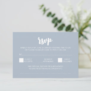 Carte D'accompagnement Elégante Peonies Modernes Mariage Bleu QR Code RSV