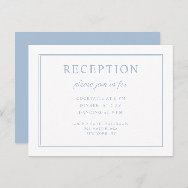 Carte D'accompagnement Elégante Poudre Bleu Script Mariage Réception (Devant / Derrière)