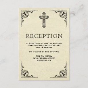 Carte D'accompagnement Elégante réception de mariage chrétien Croix Vinta