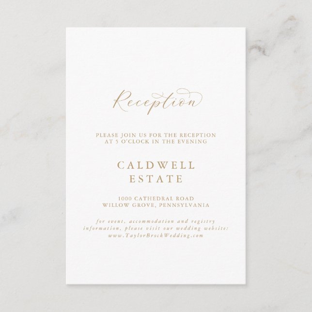 Carte D'accompagnement Elégante Réception De Mariage De Script Gold (Devant)