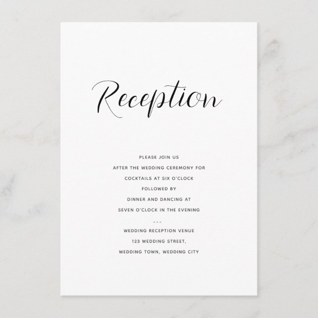 Carte D'accompagnement Elégante Réception De Mariage De Script Moderne (Devant)