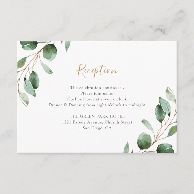 Carte D'accompagnement Elégante Réception de mariage Eucalyptus verdure (Devant)