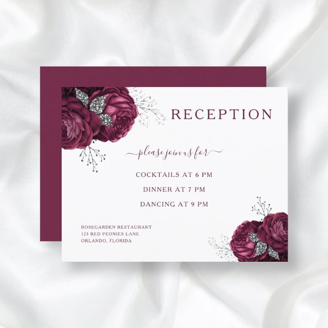 Carte D'accompagnement Elégante Réception De Mariage Floral Bourgogne (Créateur téléchargé)