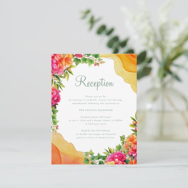 Carte D'accompagnement Elégante Réception de mariage Florale Bougainville (Debout devant)