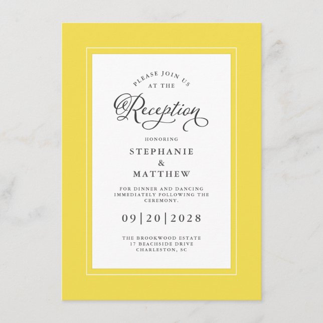 Carte D'accompagnement Elégante Réception de mariage gris jaune Bordures  (Devant)