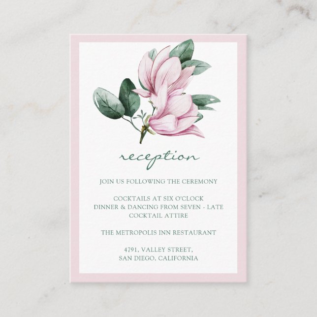 Carte D'accompagnement Elégante Réception de mariage rose Magnolia Eucaly (Devant)