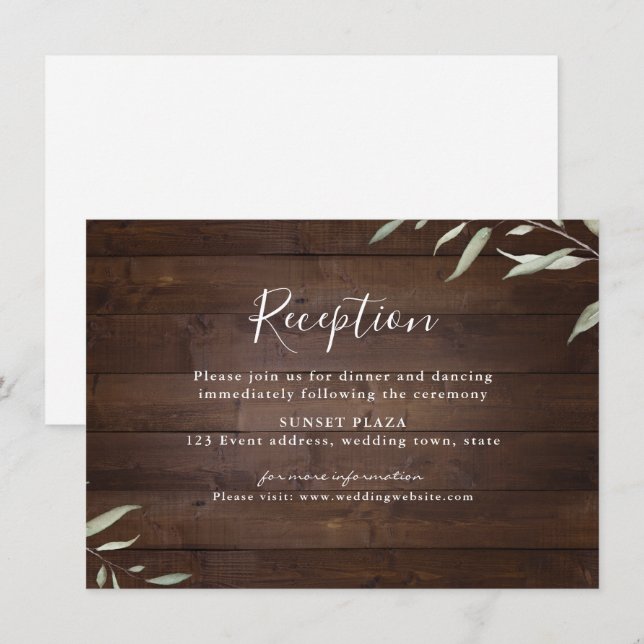 Carte D'accompagnement Elégante réception de mariage rustique en bois ver (Devant / Derrière)