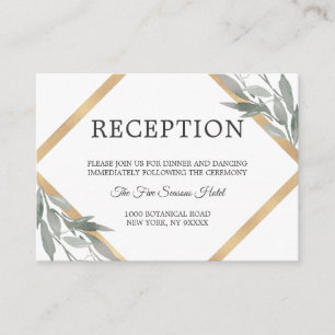 Carte D'accompagnement Elégante RÉCEPTION Feuille Botanique de Mariage Or