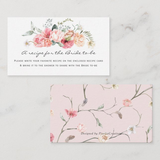 Carte D'accompagnement Élégante recette florale d'aquarelle pour la marié (Devant / Derrière)