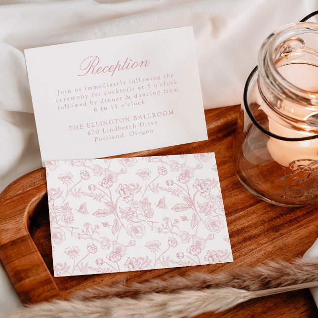 Carte D'accompagnement Elégante Rose Chinoiserie Floral Mariage Réception (Créateur téléchargé)