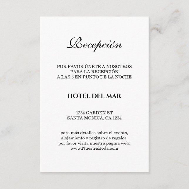 Carte D'accompagnement Elegante Spanish Bianco Y Negro Boda Détails (Devant)