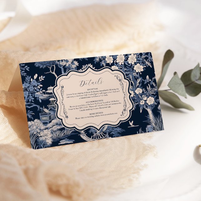 Carte D'accompagnement Élégante Toile de Jouy Bleue de Mariage (Créateur téléchargé)