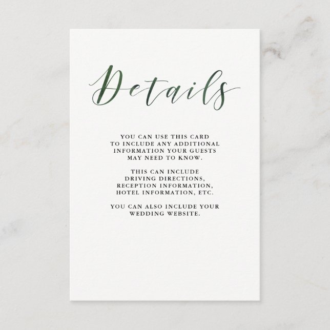 Carte D'accompagnement Élégante typographie | Détails de l'invité Deep Gr (Devant)