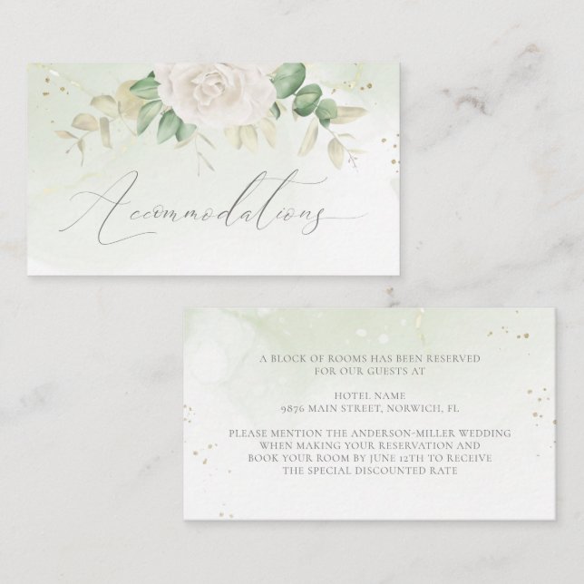 Carte D'accompagnement Elégante végétation fleurie Hébergements Mariages (Devant / Derrière)