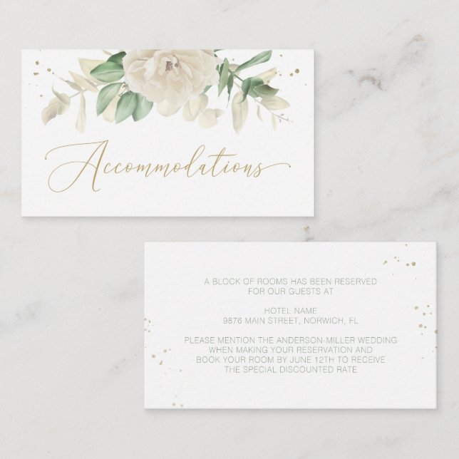 Carte D'accompagnement Elégante végétation fleurie Hébergements Mariages (Devant / Derrière)