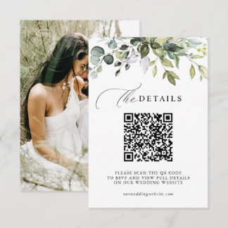 Carte D'accompagnement Élégante végétation QR Code & Photo de mariage