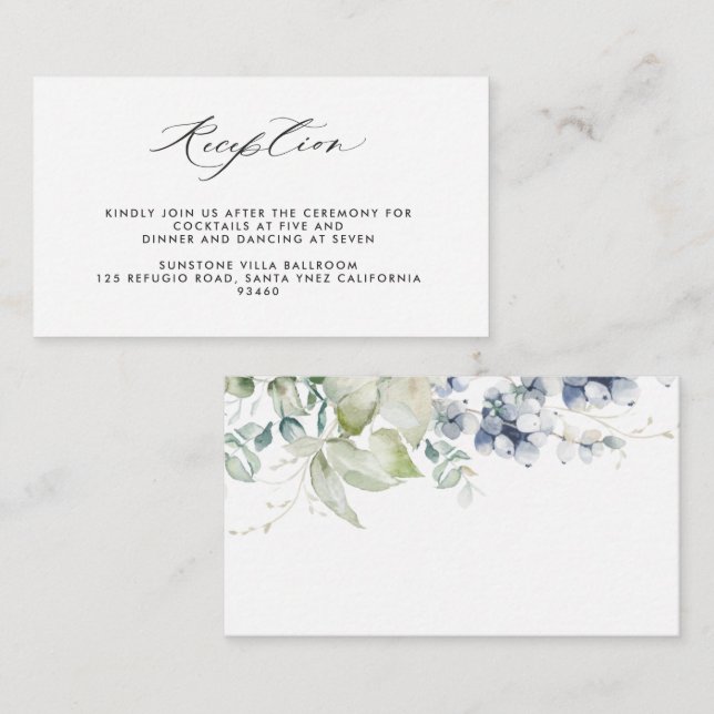 Carte D'accompagnement Elégante verdure et réception de mariage floral bl (Devant / Derrière)