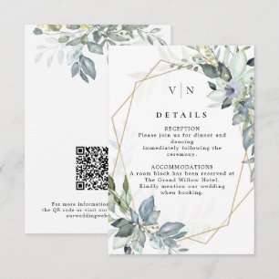 Carte D'accompagnement Élégante verdure vert et or Code QR de mariage