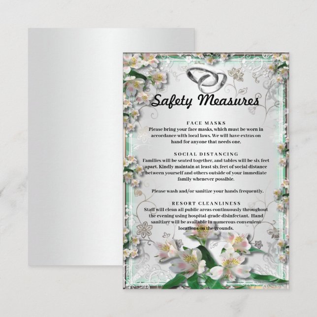 Carte D'accompagnement Élégantes mesures de sécurité des Mariages floraux (Devant / Derrière)