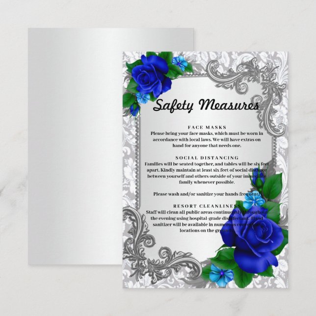 Carte D'accompagnement Élégantes mesures de sécurité des Mariages Roses b (Devant / Derrière)