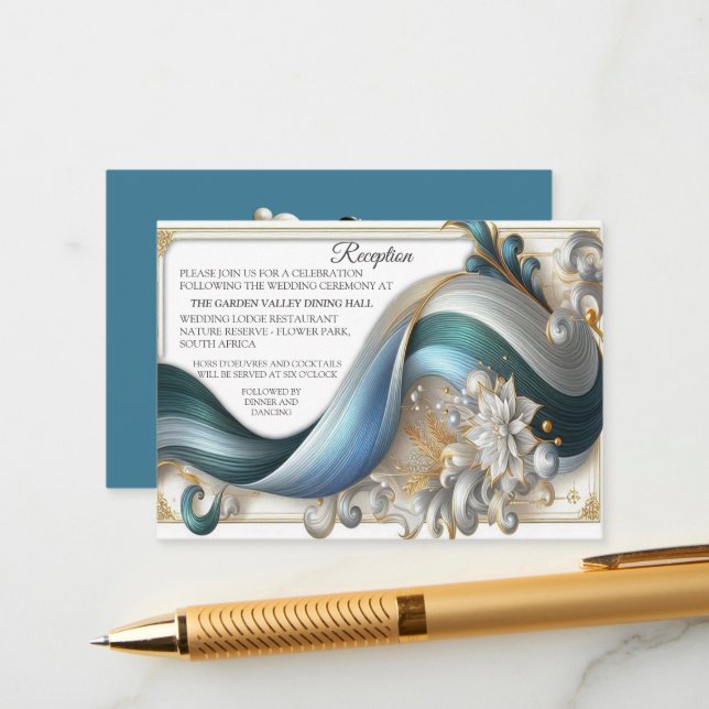 Carte D'accompagnement Élégantes perruques chic en or, argent, bleu, jaun (Devant/Arrière en situation)