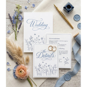 Carte D'accompagnement Élégants détails de mariage aux fleurs sauvages bl
