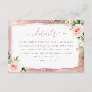 Carte D'accompagnement Élégants Détails de Mariage Enchanté Floral Rose