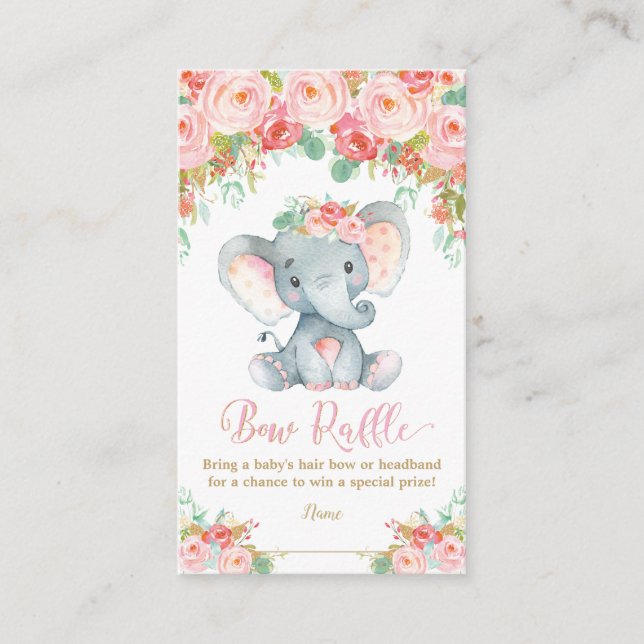 Carte D'accompagnement Elephant Baby shower Bow Raffle Headband Baby Girl (Devant)