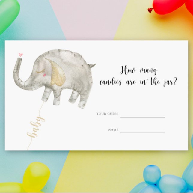 Carte D'accompagnement Elephant - baby shower devinez combien de bonbons (Créateur téléchargé)