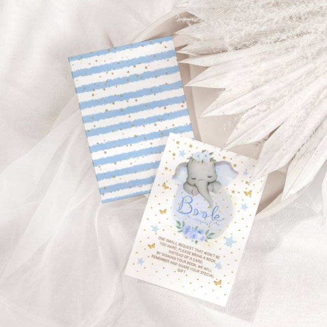 Carte D'accompagnement Elephant Blue Gold Moon Demande de Baby shower (Créateur téléchargé)