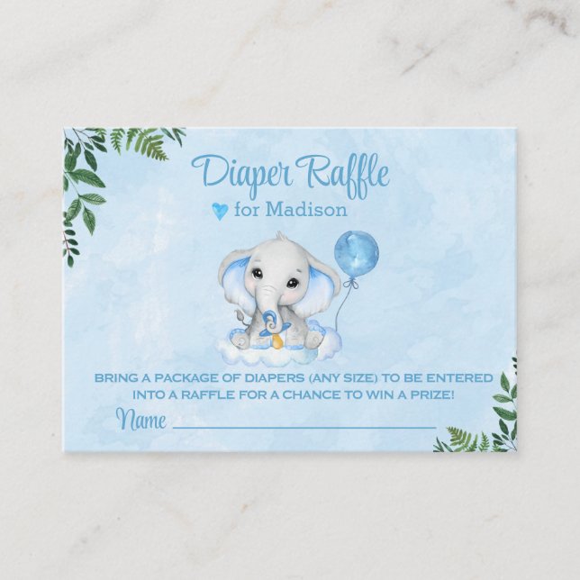 Carte D'accompagnement Eléphant Cute Baby shower Bleu Déchets Raffin (Devant)
