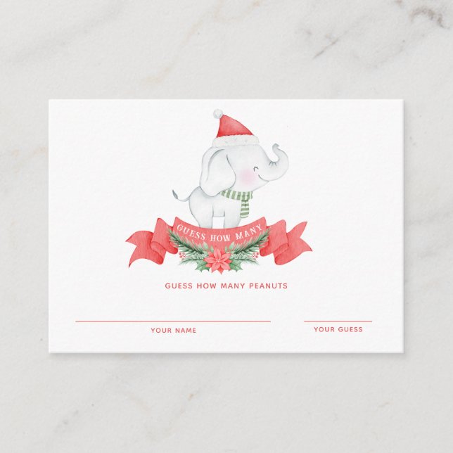 Carte D'accompagnement Eléphant de Noël | Jeu de devination de Baby showe (Devant)