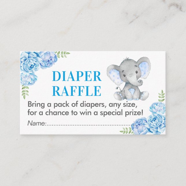 Carte D'accompagnement Elephant Diaper Raffle Billet Baby shower bleu gar (Devant)
