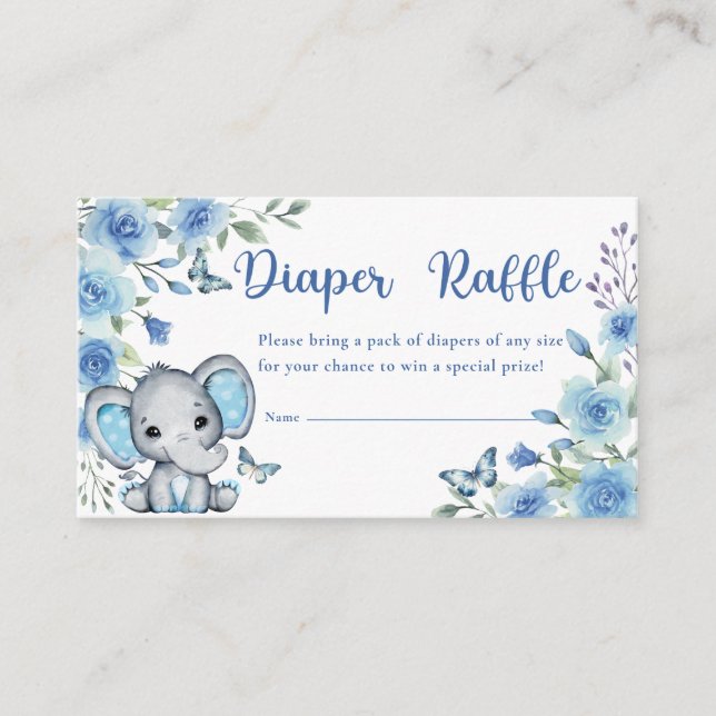 Carte D'accompagnement Eléphant Dusty Blue Rose Baby shower Déchets Raffl (Devant)