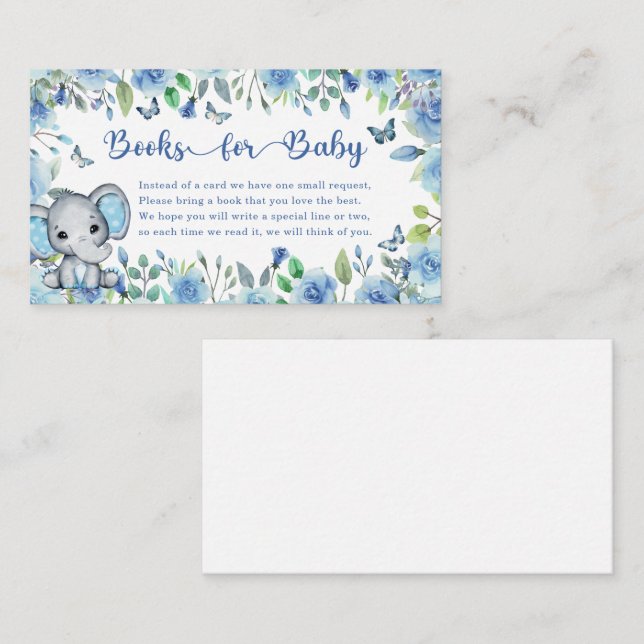 Carte D'accompagnement Elephant Dusty Blue Rose Baby showers Livres F Bab (Devant / Derrière)