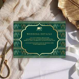 Carte D'accompagnement Éléphant émeraude et or Détails du mariage indien