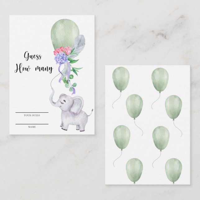 Carte D'accompagnement Eléphant et Balloon Devinez combien (Devant / Derrière)